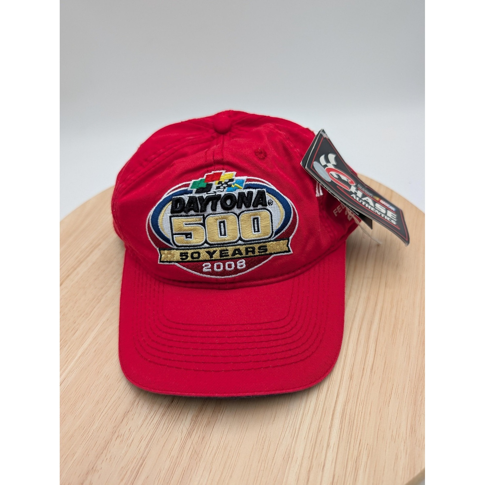 Vtg Daytona 500 Hat Cap Strap Back Mens One Size Red Nascar Racing 50 Years 2008